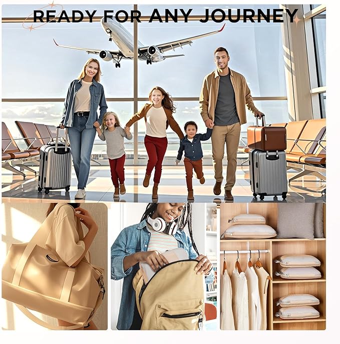 6 Set Compression Packing Cubes for Travel Essentials,Compressible Expandable Packing Cubes for Suitcase,OlarHike Luggage Garment Bags for Travel,Handy Helper for Organizing Clothes(Beige)