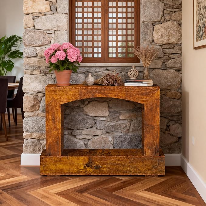 46 Inch Entryway Table U-Shaped, Wooden Console Table with Socket Farmhouse Sofa Table for Entrance, Hallway, Living Room,Behind Couch(Rustic Brown)