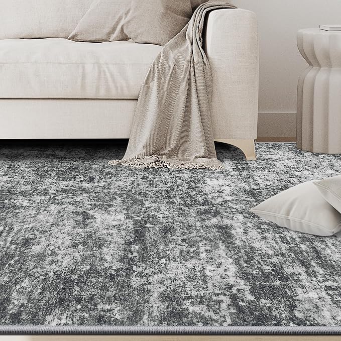 5x7 Area Rugs for Living Room Rug Washable: Abstract Rug for Dining Room Bedroom Carpet Non Slip 5 by 7 Indoor Modern Nursery Home Office Black Grey