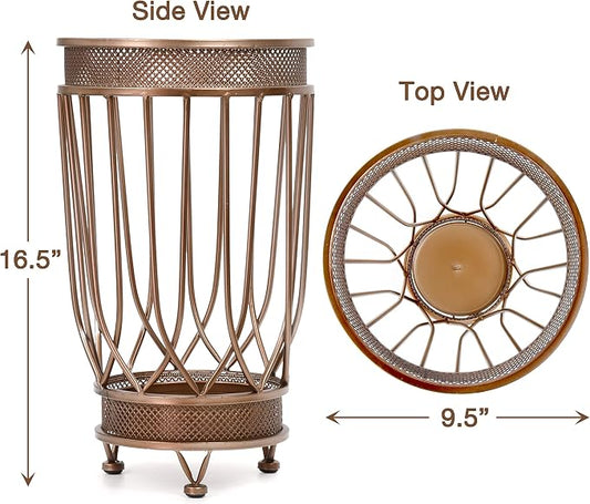 Dualplex Super Quality Umbrella Stand, Umbrella Holder, Antique Look Metal, Entry Hallway Décor, w/Removable Drip Tray. Home, Office Decoration Rack Holds Umbrellas Canes Walking Sticks (Round)