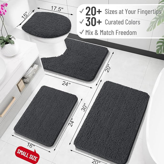 OLANLY Small Bathroom Rugs 24x16, Extra Soft Absorbent Chenille Bath Rugs, Rubber Backing Quick Dry, Machine Washable Bath Mats for Bathroom Floor, Tub and Shower, Home Decor Accessories, Dark Grey