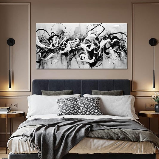 Abstract Canvas Wall Art for Living Room Bedroom Office Black and White Wall Art Abstract Line Picture Framed Wall Decor Modern Canvas Prints 29x59 In