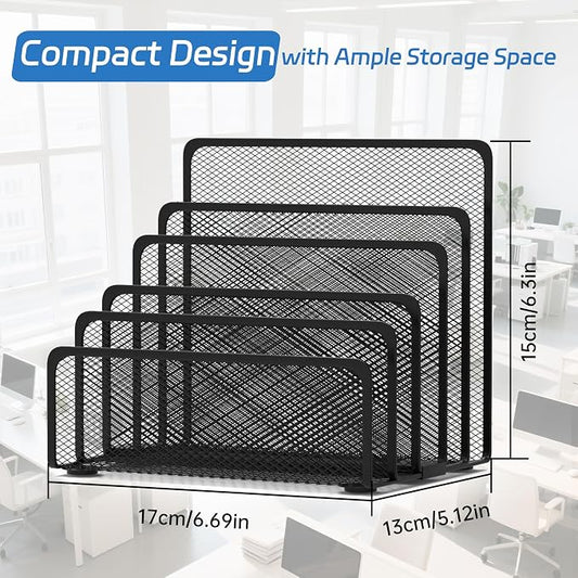 Mail Organizer with 5 Slot, Metal Mail Holder for Desk, Office File Holder Letter Organizer for Mails (Black)