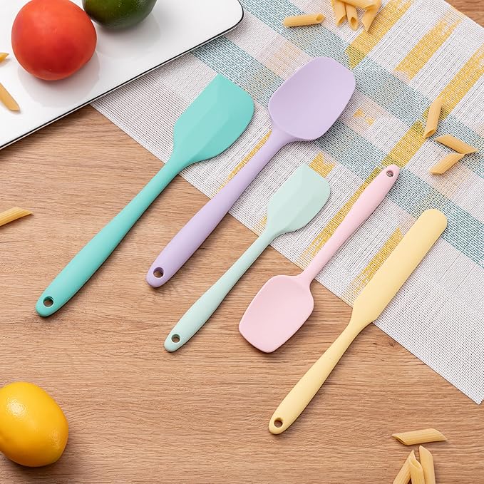 Silicone Spatula Set, 5 Piece Food Grade Rubber Spatulas for Baking, Cooking, and Mixing High Heat Resistant Non Stick Dishwasher Safe BPA-Free (Multicolor 3)
