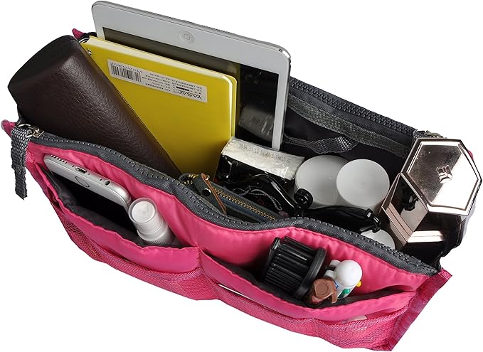Vercord Purse Organizer Insert for Handbags Bag Organizers Inside Tote Pocketbook Women Nurse Nylon 13 Pockets Rose Small