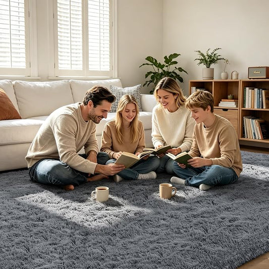 Shag Area Rugs for Bedroom Living Room,8X10 Ultra Soft Fluffy Area Rugs for Dorm,Indoor Carpet Plush Rugs for Living Room Home Decor,Dark Grey