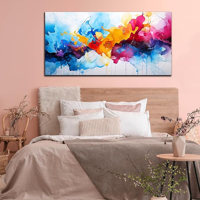 Alsingbago Colorful Abstract Canvas Wall Art for Living Room Bedroom Home Office Modern Wall Decor Blue Orange Pink Gray Abstract Picture Ready to Hang Size 30x60