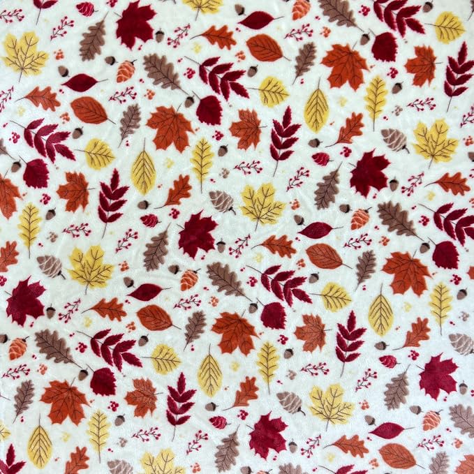 Fall Decor Throw Blanket: Soft Warm Autumn Leaves and Berries in Red Yellow Brown Beige Colors for Living Room Couch Bed Chair Dorm, Oversized 50" x 70" inches