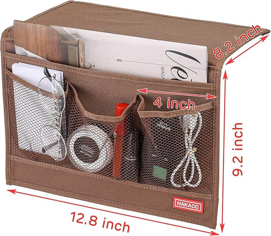 HAKACC Bedside Storage Organizer, Remote Control Holder, Bed Pockets Bedside Caddy Storage for Table Cabinet Phone Glasses, Brown