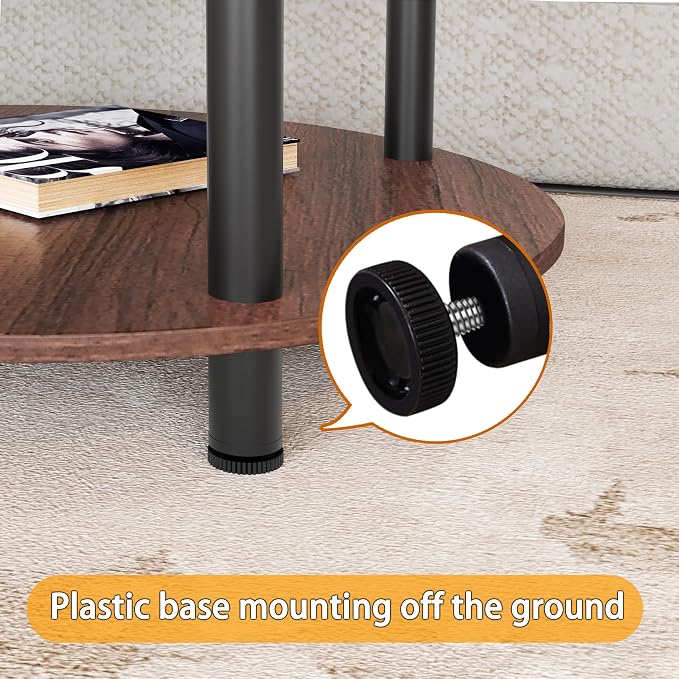 23.6" Round Coffee Table, 2-Tier Small Circle Coffee Table with Storage, Modern Center Accent Table with Metal Frame, Side Table End Table for Small Space, Living Room, Office, Walnut