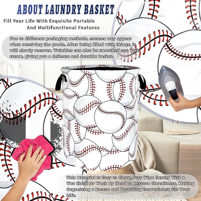 Personalize Baseball Laundry Basket Oxford Cloth Foldable Funny Laundry Hamper With Handle Portable Clothes Storage Organizer Basket 18.9"x16.5" Laundry Bag For Laundry Room/Dormitories/Bedroom