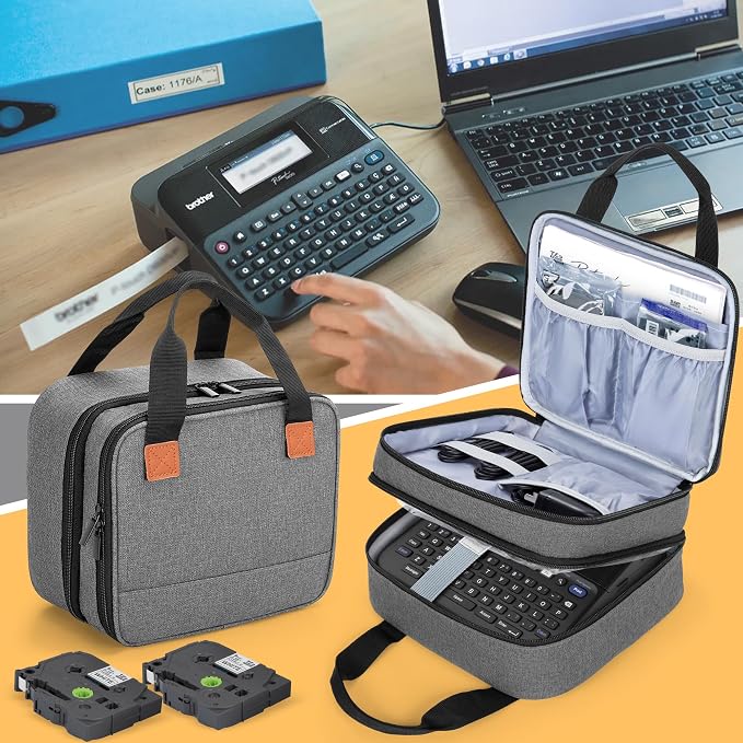 LUXJA Label Maker Carrying Case Compatible with Brother P-Touch PT-D610BT / PT-D410 / PT-D460BT, Storage Bag for Brother Label Printer with Multiple Pockets, Gray
