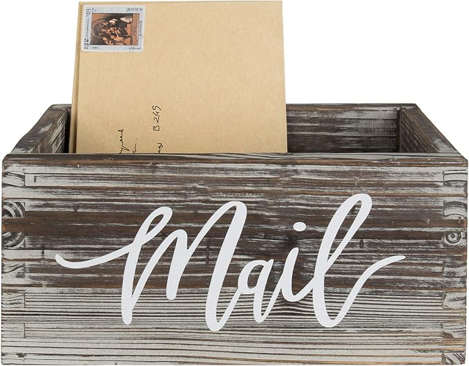 MyGift Mail Holder Storage Organizer Box Torched Wood with MAIL Script Design, Desktop Letters, Bills, Notes and Postcard Bin for Home Office Dorm Room