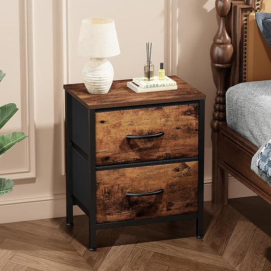 Sweetcrispy Nightstand with 2 Storage Drawers, 20" Height Small Bed Side Furniture End Table, Wooden Top Fabric Cabinet Kids Night Stand Mini Dresser for Bedroom, Closet, Entryway, Dorm