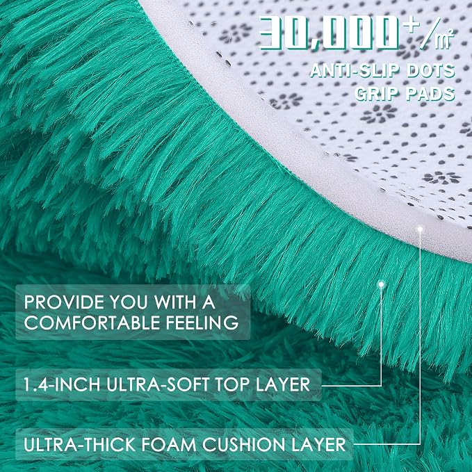 OLANLY 6x9 Machine Washable Large Area Rugs for Living Room, Bedroom, Soft Fluffy Shaggy Bedside Rug, Indoor Floor Carpet for Kids Girls and Boys, Dorms, Nursery, Home Decor Aesthetic, Teal Green