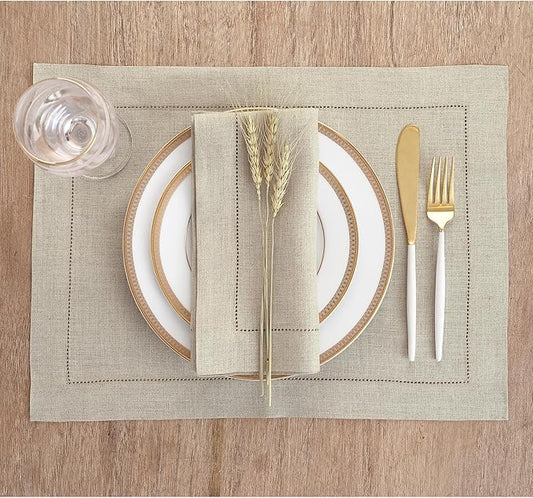 Solino Home Natural Linen Napkins Set of 6-100% Pure Linen Hemstitch Dinner Napkins 20 x 20 Inch for Spring, Easter - Classic Hemstitch