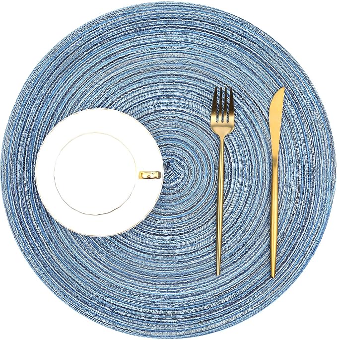 SHACOS Round Braided Placemats Set of 12 Circle Place Mats Cotton Polyester Kitchen Table Mats for Dining Table Wedding Party Decor (Blue Gray, 12)