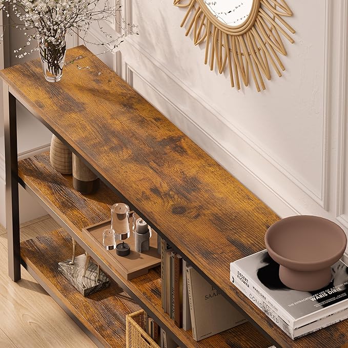 71inch Sofa Tables Extra Long Couch Table, Narrow Long Console, Entryway Table,Sofa Table with 3 Tiers Storage Shelves (Rustic Brown)