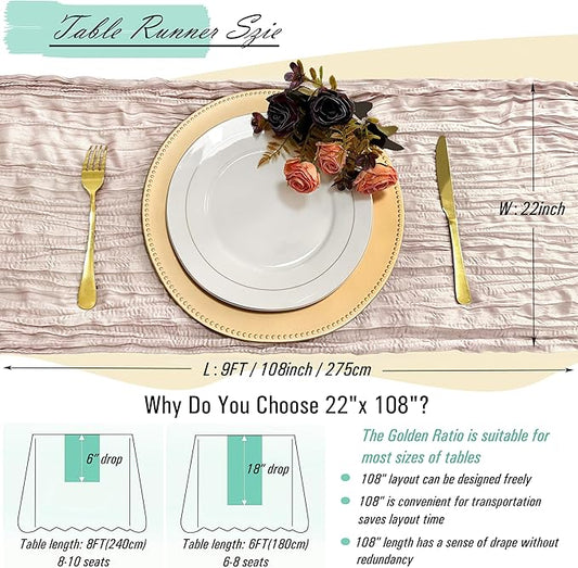 8 Pack Dusty Pink Cheesecloth Table Runner 22 x 108 inch Gauze Cheese Cloth Table Runner Bulk for Rustic Wedding Baby Shower Birthday Party Boho Table Decor