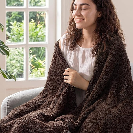 Exclusivo Mezcla Fleece Coffee Throw Blanket for Couch Sofa, Ultra Soft, Lightweight and Fluffy Blankets for Women, All Season, 50x60 Inches