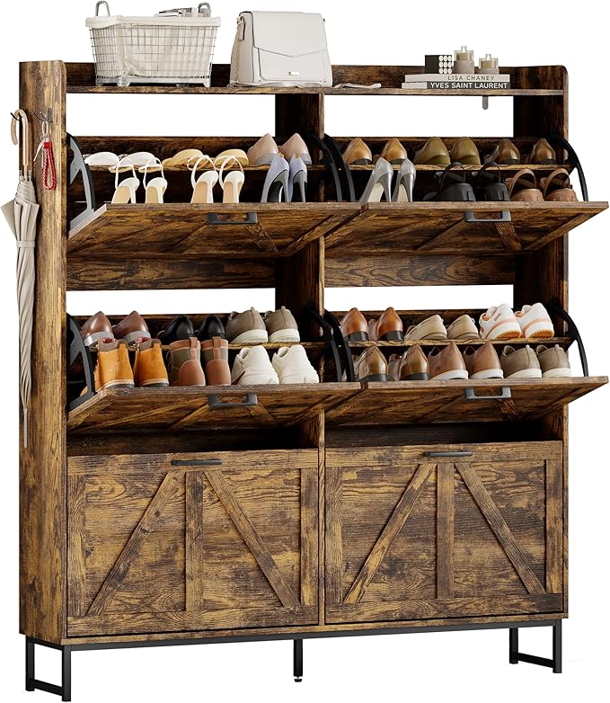 Shoe Cabinet Storage for Entryway, Shoe Storage Cabinet with 6 Flip Drawers, Freestanding Narrow Shoe Rack Organizer with Metal Legs for Foyer, Hallway, Brown