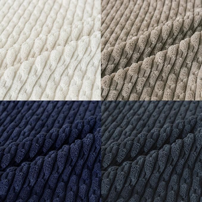 Set of 4 Navy White Taupe Decorative Throw Pillow Covers 18x18 Inch Corduroy Pillow Covers for Bed Couch Sofa Living Room Soft Square Cushion Cases