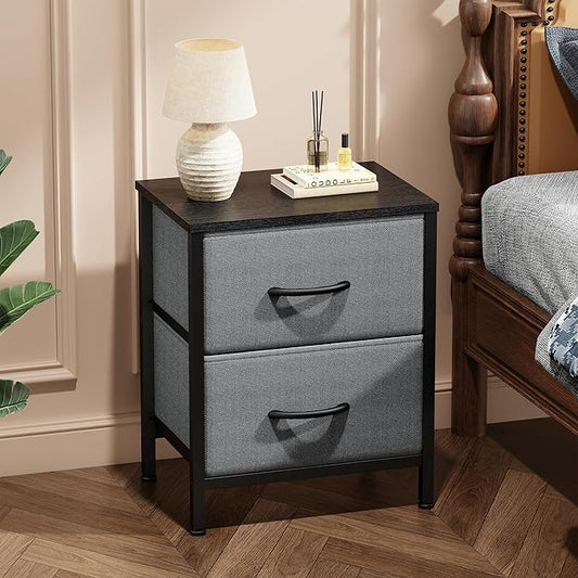 Sweetcrispy Nightstand Set of 2 with 2 Storage Drawers, 20" Height Small Bed Side Furniture End Table, Wooden Top Fabric Cabinet Kids Mini Dresser for Bedroom, Closet, Entryway, College Dorm