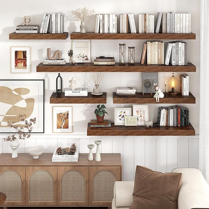 Floating Shelves for Wall, 55 Inch Wide x 12 Inch Deep Floating Shelves, Long Wood Floating Wall Shelf Shelves for Living Room Bathroom Bedroom Kitchen Home - (Brown, 55" W x 12" D x 2" H)