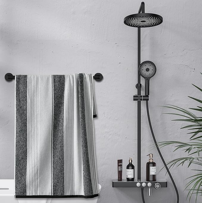 Honmein Towel Bar - Adjustable 304 Stainless Steel Towel Holder for Bathroom (11.8inch-22.6inch) Sturdy and Rustproof Wall Mounted Towel Rack for Bathroom Accessories, Black…