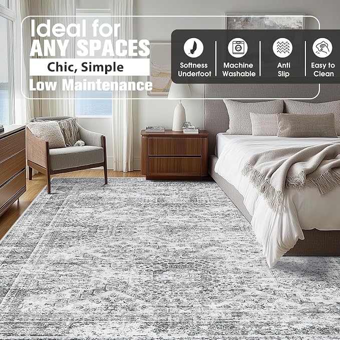 9x12 Area Rugs for Living Room Rug Washable: Abstract Large Rug for Dining Room Bedroom Carpet Non Slip 9 by 12 Indoor Modern Nursery Home Office Grey