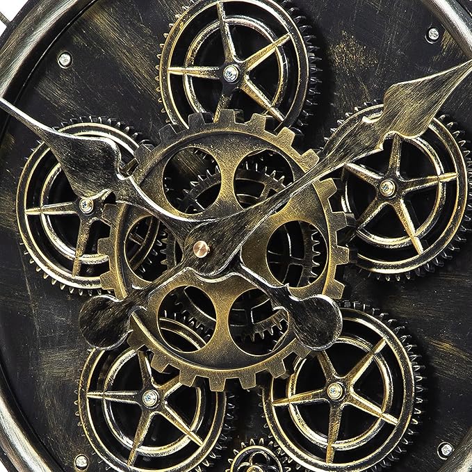LEIKE Moving Gear Large Wall Clock 24inch/60cm Bronze, Decorative Wall Clocks for Living Room, Unique Farmhouse Steampunk Metal Wall Clock Decor, Office Wall Clocks