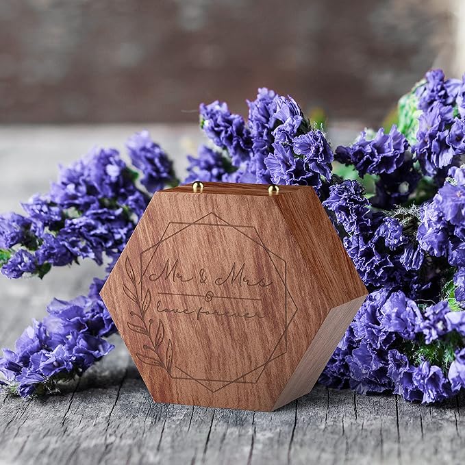 Rustic Wedding Ring Box for Wedding Ceremony Registry 2 Slots | Wooden Ring Holder for Ring Bearer Box & Ring Bearer Pillows | Engagement Ring Box for Proposal, Jewelry Box & Jewelry Organizer Gifts