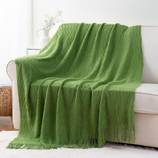 BATTILO HOME Green Throw Blanket for Couch, Textured Knit Throw, Green Blankets and Throws for Sofa Bed Living Room Decor, Outdoor Throw Blanket, 50"x60"