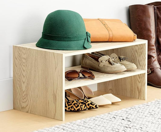 Whitmor Stackable 31" Extra Wide 2-Shelf Storage Organizer, Light Brown,2 Pack