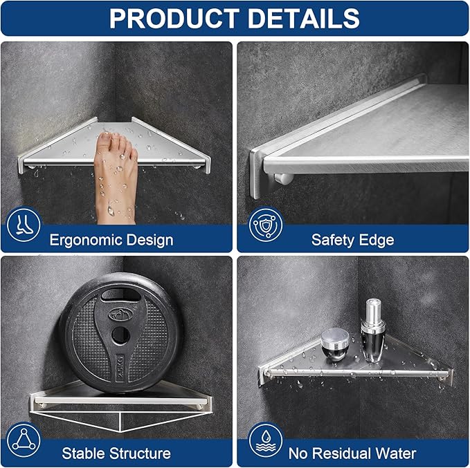 Corner Shower Foot Rest for Shaving Legs, Wall Mounted Shower Step & Shower Shelf 2 in 1, Stainless Steel Shower Foot Ledge, Heavy Duty Corner Shelf for Bathroom, Space Saving Design, Brushed Nickel