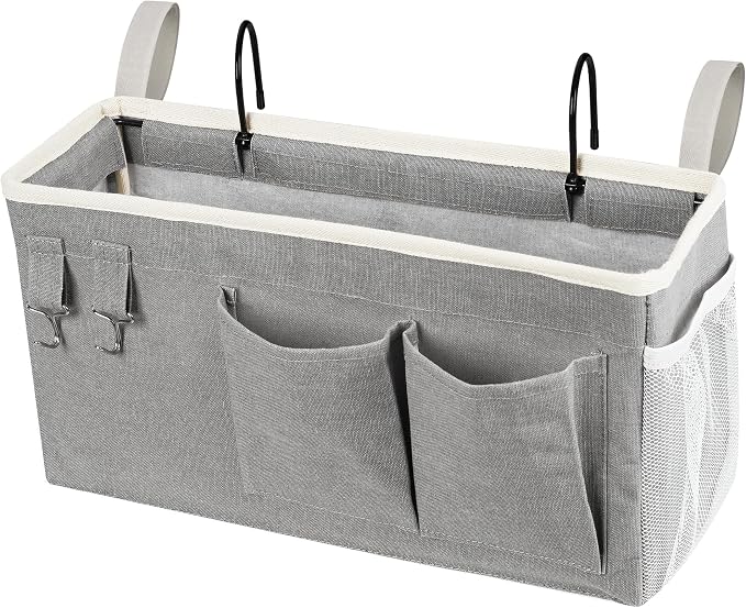 Loghot Bedside Caddy/Bedside Storage Bag Hanging Organizer for Bunk and Hospital Beds,Dorm Rooms Bed Rails,Can be Placed Glasses,Books,Mobile Phones,Keys (Grey)