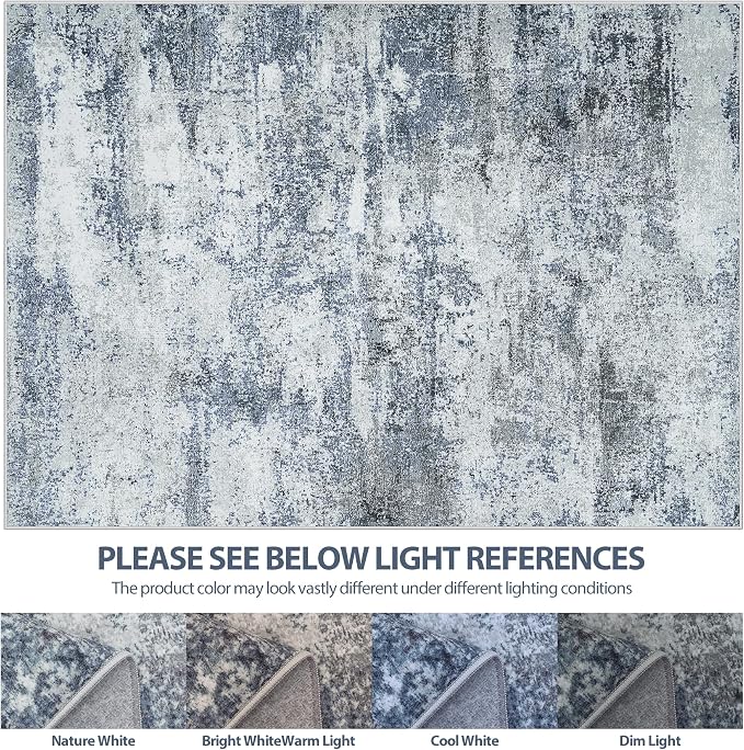5x8 Area Rugs for Living Room Rug Washable: Abstract Rug for Dining Room Bedroom Carpet Non Slip 5 by 8 Indoor Modern Nursery Home Office Blue Grey