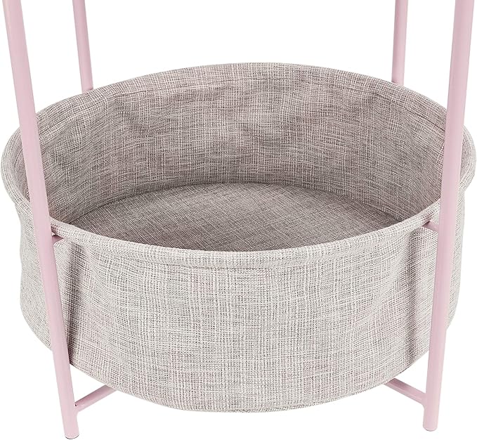 Amazon Basics Round End Table, Dusty Pink, 17.7"D x 17.7"W x 18.9"H | Side Table, with Cloth Basket, Storage