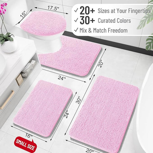 OLANLY Small Bathroom Rugs 24x16, Extra Soft Absorbent Chenille Bath Rugs, Rubber Backing Quick Dry, Machine Washable Bath Mats for Bathroom Floor, Tub and Shower, Home Decor Accessories, Pink