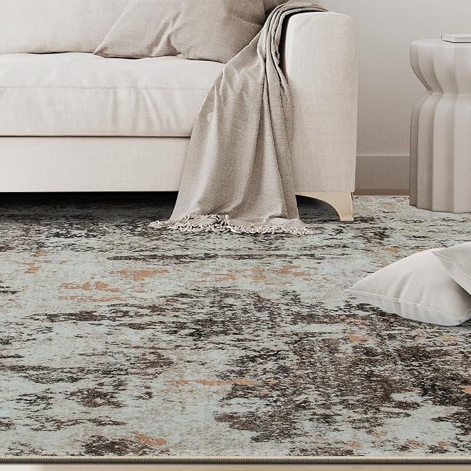 6x9 Area Rugs for Living Room Rug Washable: Abstract Rug for Dining Room Bedroom Carpet Non Slip 6 by 9 Indoor Modern Nursery Home Office Brown Beige