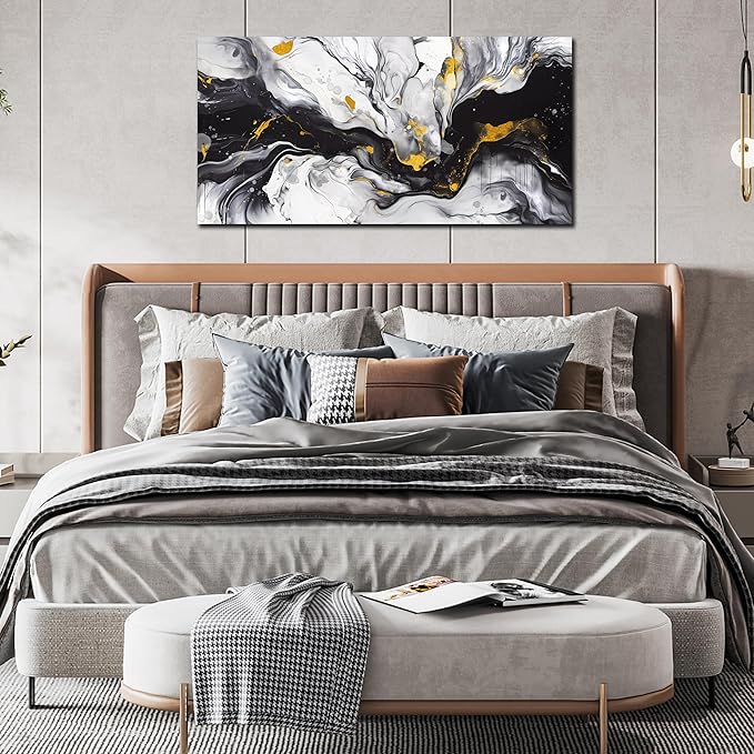 Alsingbago Large Abstract Canvas Wall Art for Living Room Bedroom Black and White Picture Ink and Wash Style Prints for Home Office Decoration Size 20x40 Ready to Hang