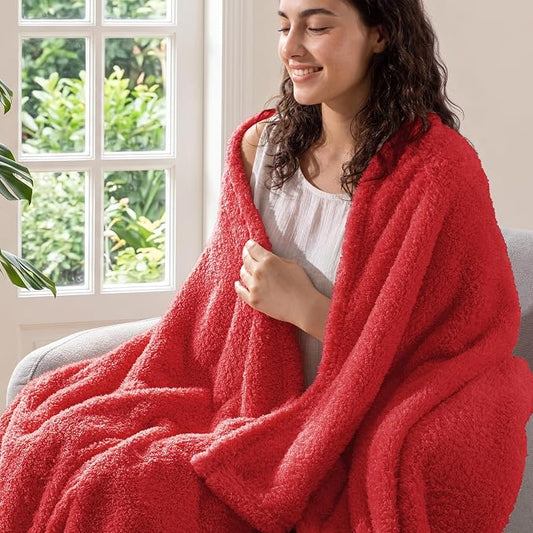Exclusivo Mezcla Fleece Red Throw Blanket for Couch Sofa, Ultra Soft, Lightweight and Fluffy Blankets for Women, All Season, 50x60 Inches
