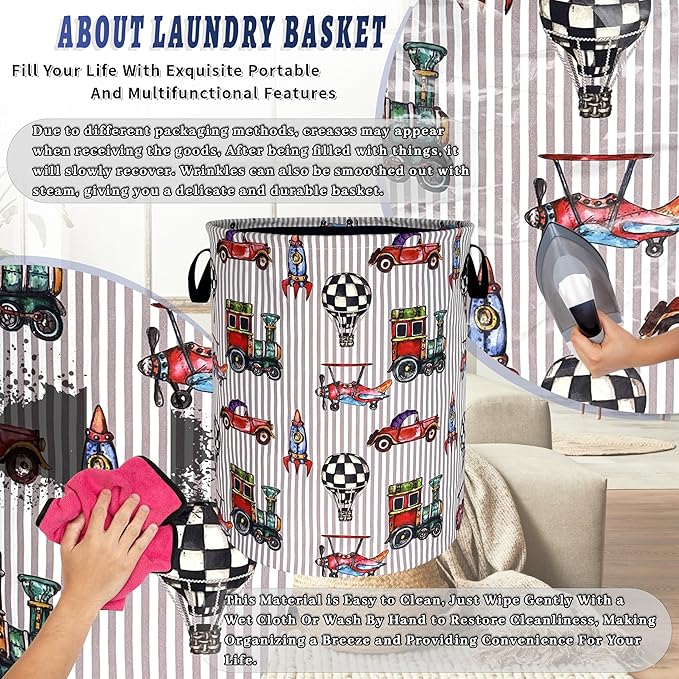 Personalize Cars Printed Laundry Basket Oxford Cloth Foldable Funny Laundry Hamper With Handle Portable Clothes Storage Organizer Basket 18.9x16.5Inch Laundry Bag For Laundry Room/Bedroom/Bathroom