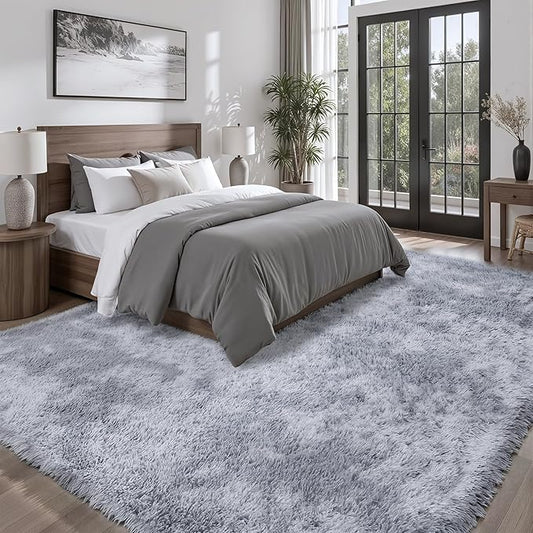 8x10 Area Rugs for Living Room Bedroom: Light Grey Soft Fluffy Shag Upgrade Non-Slip High Pile Carpet Large Fuzzy Plush Indoor Floor Decor Shaggy Rug for Kid Boys Girls Playroom Nursery Modern Home