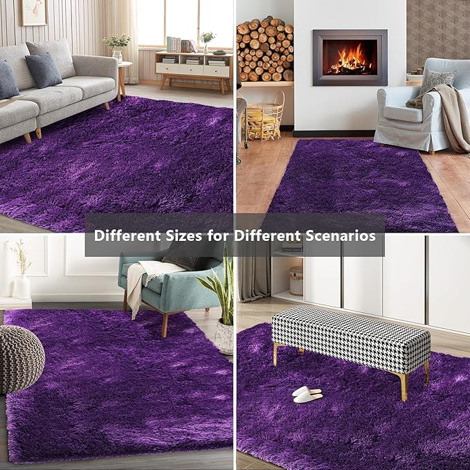 9X12 Large Shag Area Rugs for Living Room Bedroom,Big Soft Purple Fluffy Rug for Bedroom Dorm,Indoor Carpet Plush Rugs for Living Room Home Decor,Purple