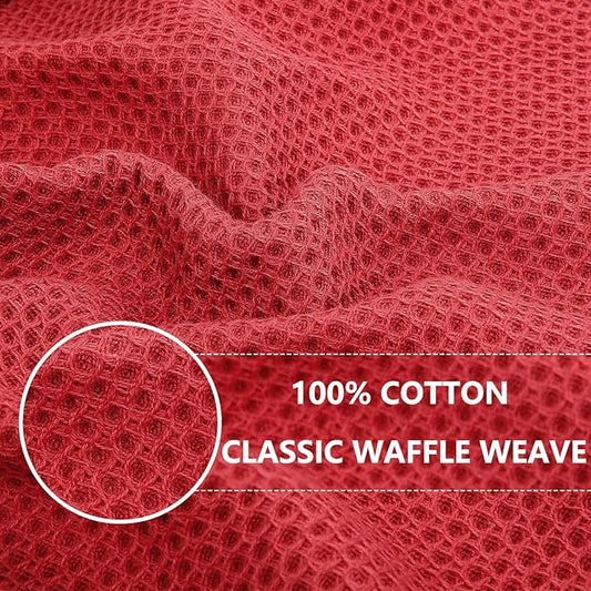 Homaxy 100% Cotton Waffle Weave Kitchen Dish Cloths, Ultra Soft Absorbent Quick Drying Dish Towels, 12 x 12 Inches, 18-Pack, Brick Red