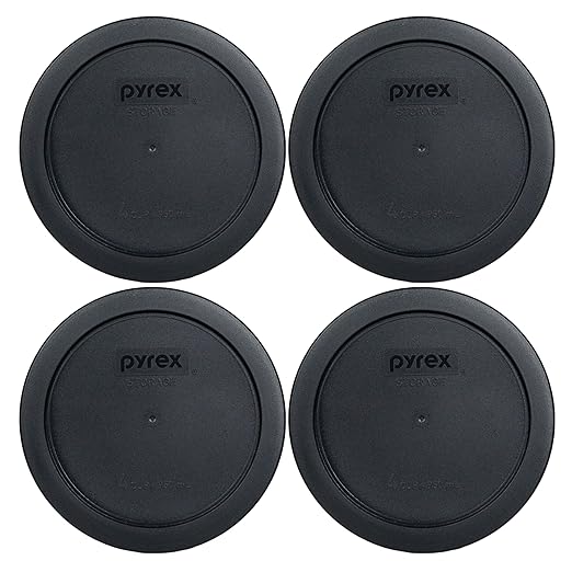 Pyrex 7201-PC 4-Cup Black Food Storage Replacement Lid (4-Pack) - Made in USA