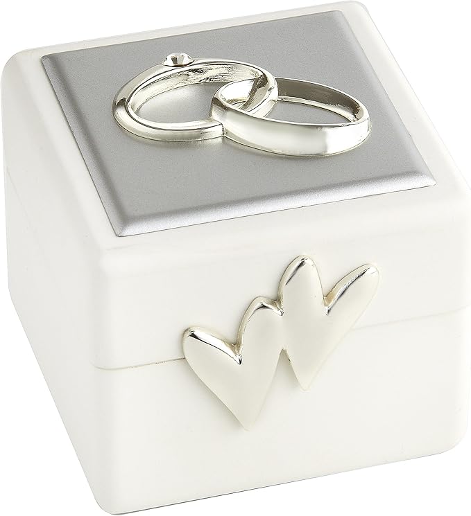 Elegance Wedding Ring Box with Double Rings,Silver