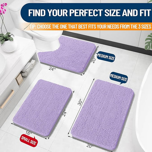 OLANLY Small Bathroom Rugs 24x16, Extra Soft Absorbent Chenille Bath Rugs, Rubber Backing Quick Dry, Machine Washable Bath Mats for Bathroom Floor, Tub and Shower, Home Decor Accessories, Lavender
