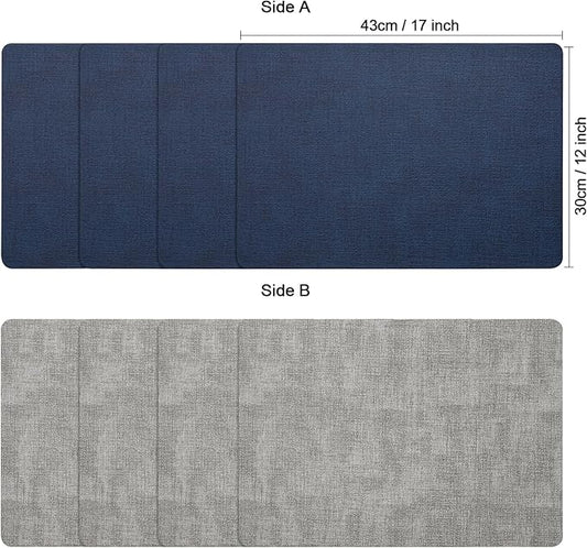 Myir JUN Placemats Dual Sided, Faux Leather Place Mats Set of 4 Indoor Placemat for Dining Table Outdoor Place Mat Manteles Individuales Square Non-Slip Washable Table Mats (Gray Blue, Set of 4)